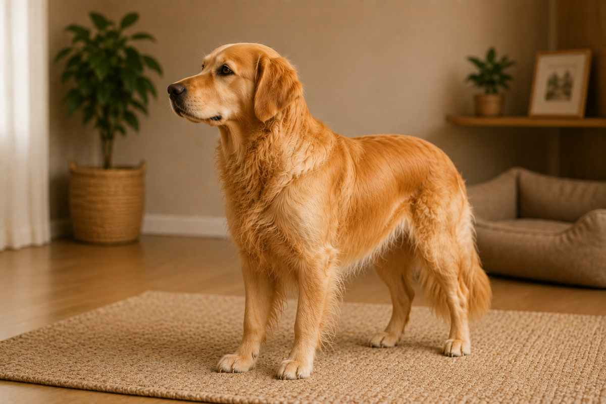Golden retriever con pelaje mas liso y sano al segundo mes